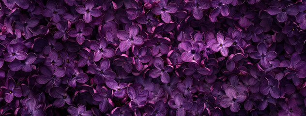 Obraz premium Beautiful purple background created from close-up shots of lilac flowers, showcasing the delicate spring blooms of lilacs in a dark photo.