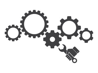Obraz premium hand with spanner wrench and cogwheel gear machanism icon