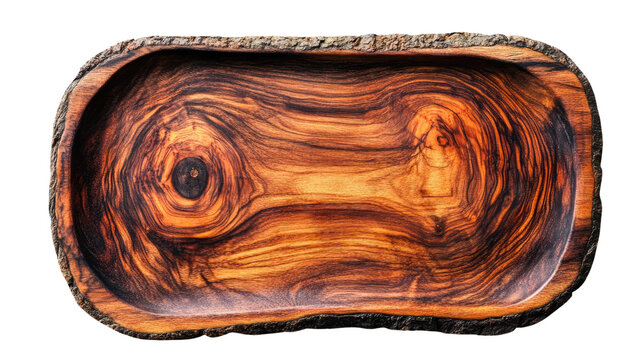 Rustic Wooden Tray: An elegant wooden tray, showcasing intricate wood grain patterns and a natural, organic edge, offers a touch of rustic charm and functionality for serving or decorative display.