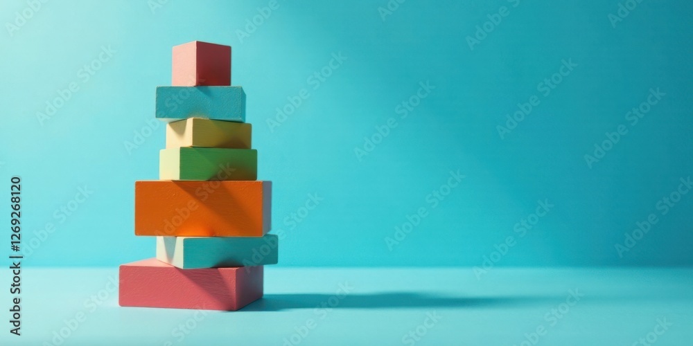 Aufkleber a colorful stack of blocks forming a pyramid shape against a light blue background