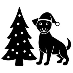 dog and christmas tree