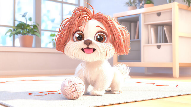  shih tzu playing yarn