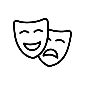 Simple black vector icon of theater masks representing comedy and tragedy