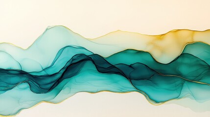 Turquoise Watercolor Wave Pattern with Artistic Lines and Soft Borders