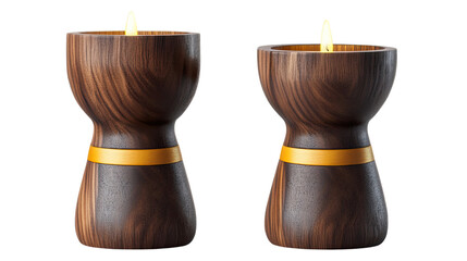 Lit Candles in Wooden Holders: A pair of elegant wooden candle holders with lit candles. They bring a sense of warmth and ambiance to a space.