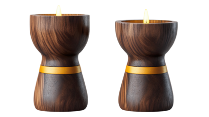 Lit Candles in Wooden Holders: A pair of elegant wooden candle holders with lit candles. They bring a sense of warmth and ambiance to a space.