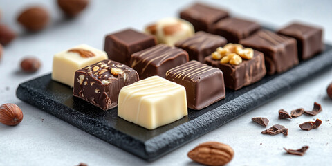 Luxurious platter featuring assorted chocolate fudge flavors for dessert indulgence