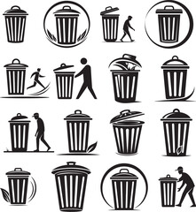 recycle bin and dust bin trash can vector logo illustration design set