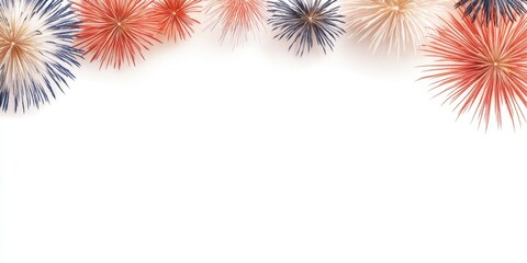 Colorful festive firework bursts on white background
