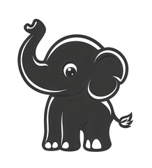 Fototapeta premium Cute baby elephant cartoon-style logo icon design in black.