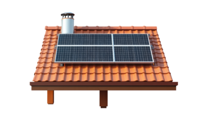 Sustainable Energy on Roof: A modern rooftop featuring solar panels and chimney, signifying a commitment to renewable energy and eco-friendly living.