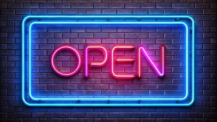 Neon Open Sign on Brick Wall