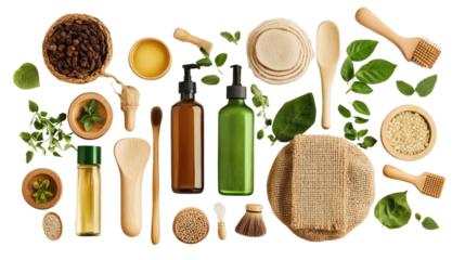 Eco-Friendly Self-Care: A visually appealing flat lay of sustainable personal care products and natural elements, promoting eco-conscious living and wellness.