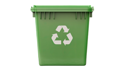 The Cycle of Responsibility: A modern, green recycling bin prominently displays the universal symbol of environmental consciousness and waste management