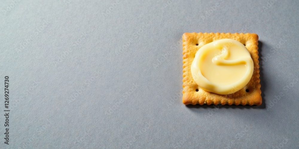 Poster A Single Square Cracker Topped with Creamy Spread on a Gray Surface