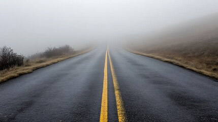 Fototapeta premium Foggy Road Disappearing Into The Mist