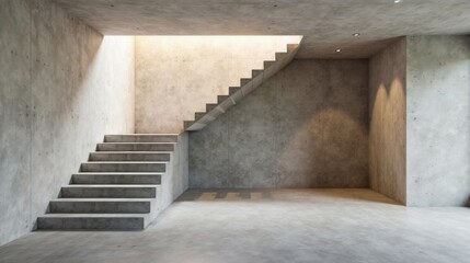 Modern Minimalist Concrete Staircase in a Spacious Room with Natural Light