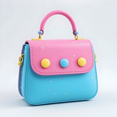 Hyper-Realistic 3D Handbag with Vibrant Electric Blue, Bright Pink, and Neon Yellow Color Palette
