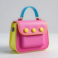 Hyper-Realistic 3D Handbag with Vibrant Electric Blue, Bright Pink, and Neon Yellow Color Palette