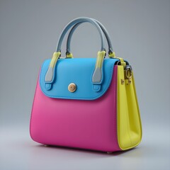 Hyper-Realistic 3D Handbag with Vibrant Electric Blue, Bright Pink, and Neon Yellow Color Palette