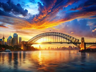 Obraz premium Sydney Harbour Bridge Sunrise, Iconic Australian Landmark, Panoramic Cityscape View