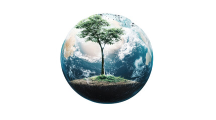 "Eco-Consciousness Embodied: A solitary tree flourishing on a miniature Earth, symbolizing the profound connection between nature and our planet, it represent environment awareness and hope.