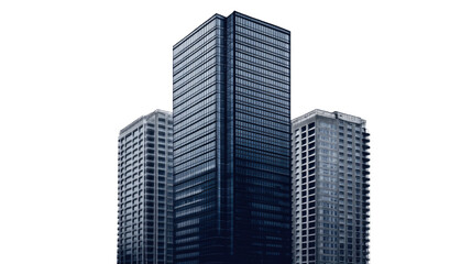 Obraz premium Skyscrapers Rising High: Three modern skyscrapers dominate the skyline, their sleek, glass facades reflecting the urban landscape, and representing architectural grandeur and business prowess.