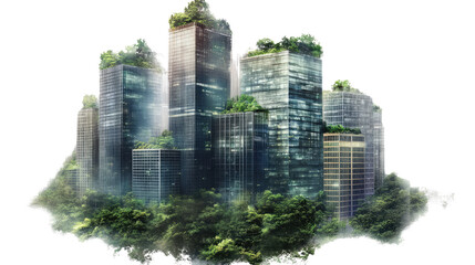 Fototapeta premium Urban Oasis: Modern skyscrapers blend seamlessly with vibrant greenery, envisioning a sustainable and eco-friendly urban landscape.