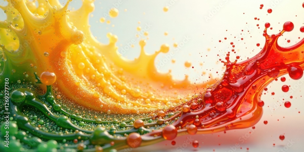 Poster Vibrant Colored Liquid Collision A Dynamic Splash of Saturated Hues Creating an Abstract, Textured, and Visually Striking Image