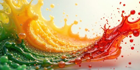 Vibrant Colored Liquid Collision A Dynamic Splash of Saturated Hues Creating an Abstract, Textured, and Visually Striking Image