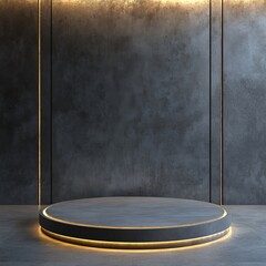 Abstract scene with black podium on dark background.  3d render