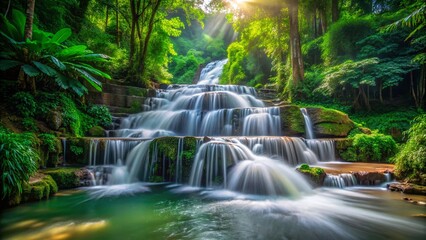 Thailand Than Thip Waterfall Long Exposure, Lush Rainforest Pool, Phetchabun Province