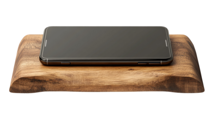 Technology Meets Natural Beauty: A smartphone rests gracefully on a unique, handcrafted wooden stand. This fusion of technology and natural beauty creates a captivating visual.