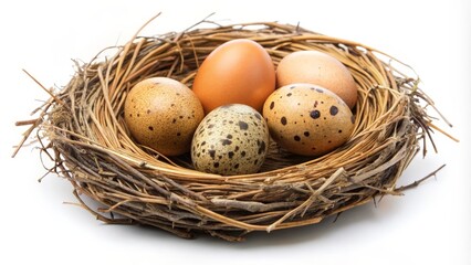 Obraz premium Bird Eggs in Nest on White Background