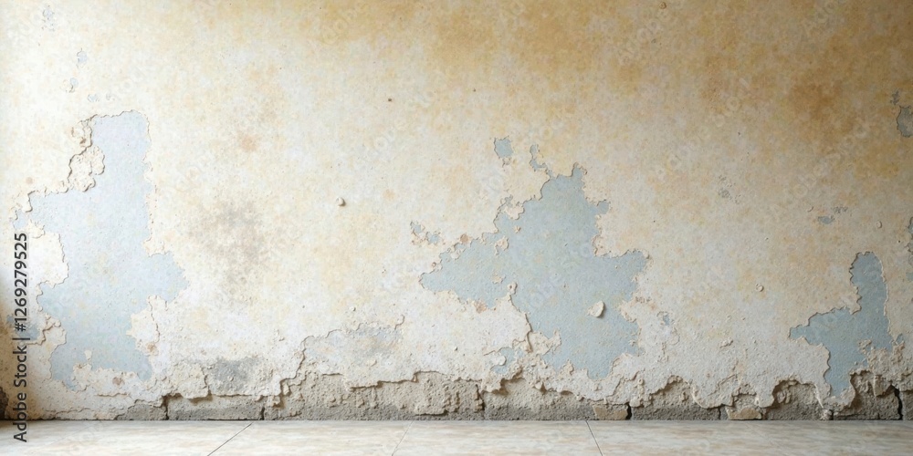 Aufkleber A weathered wall texture showing extensive paint damage and exposed substrate at the base, ideal for design projects requiring a rustic or distressed aesthetic.