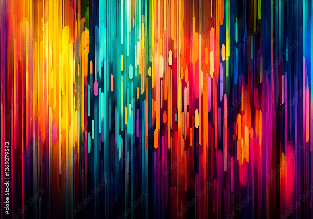 Poster A vibrant abstract background featuring a dynamic display of colorful vertical lines. The artwork uses a spectrum of bright hues creating a sense of movement and energy.