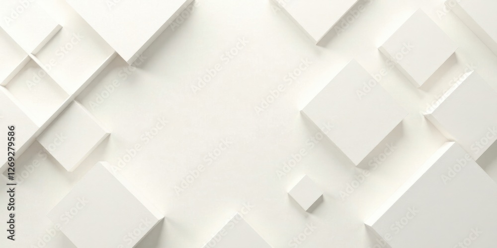 Aufkleber Abstract White Geometric Shapes Background Design Featuring Interlocking Cubes and Squares Creating a Modern Minimalist Pattern Ideal for Presentations and Digital Media