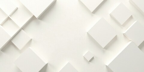Obraz premium Abstract White Geometric Shapes Background Design Featuring Interlocking Cubes and Squares Creating a Modern Minimalist Pattern Ideal for Presentations and Digital Media