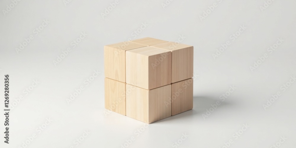 Aufkleber assembled wooden cubes a simple composition of light wood blocks on a plain background