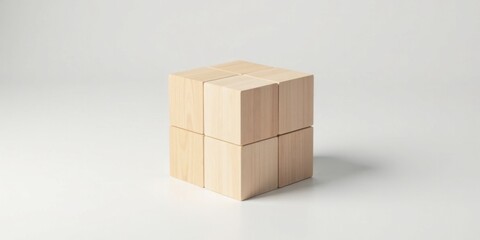 Obraz premium Assembled Wooden Cubes A Simple Composition of Light Wood Blocks on a Plain Background