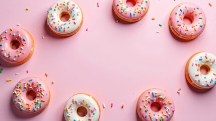 Delightful Donuts Arranged on a Pink Background, a Sweet Treat for Any Occasion