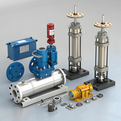 Hydraulic elements include components like pumps, cylinders, and valves
