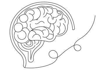 Human brain Continuous single line art of drawing icon and outline vector illustration design
