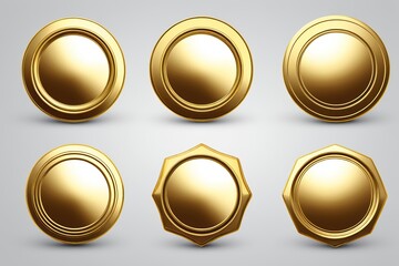 a close up of a set of gold buttons on a gray background