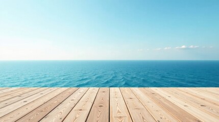Obraz premium Serene Ocean View with a Wooden Deck Platform Ideal for Relaxation and Contemplation