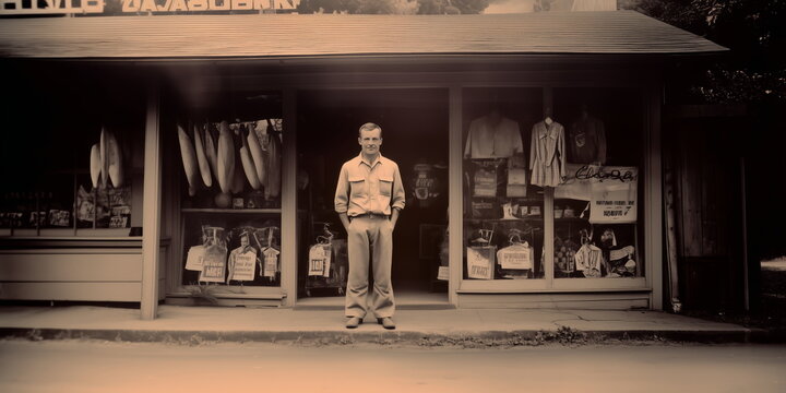 Rural old town USA or Europe. a boy standing.