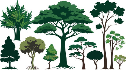 Fototapeta premium Collection of Green Tree Silhouettes Vector Illustration