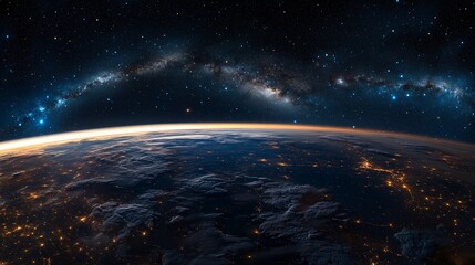 Fototapeta premium Celestial River of Stars Over Earth’s Glowing Horizon