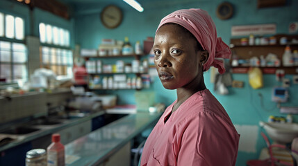 In a crowded South African township clinic; a nurse administers care with skill and compassion; vital for a community with limited access to healthcare services.