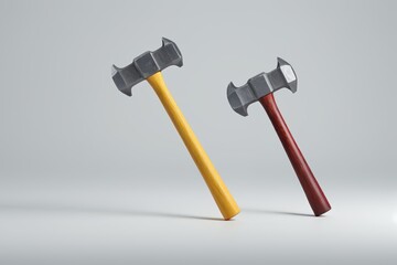 two axes are shown in a row on a gray surface